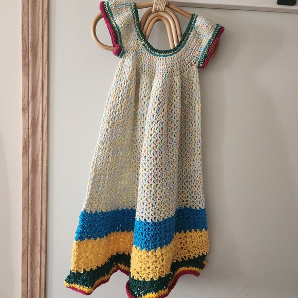 Handmade Crochet Dress‎ Colorful Knit Boho Hippie Sleeveless Girl's Dress - Picture 4 of 8